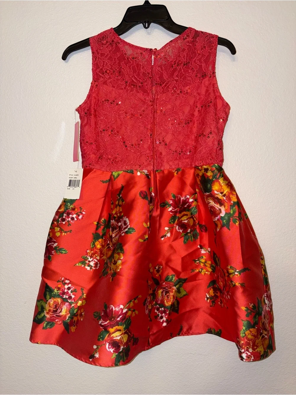 NWT Teeze Me Girl Coral Floral Sequined Lace Dress Size 14